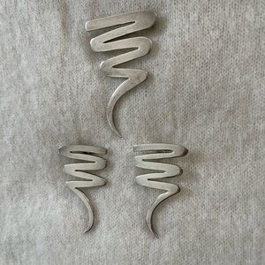 Vintage Mexico Sterling Silver 925 Modernist Brooch Pin and Earrings Set 80’s